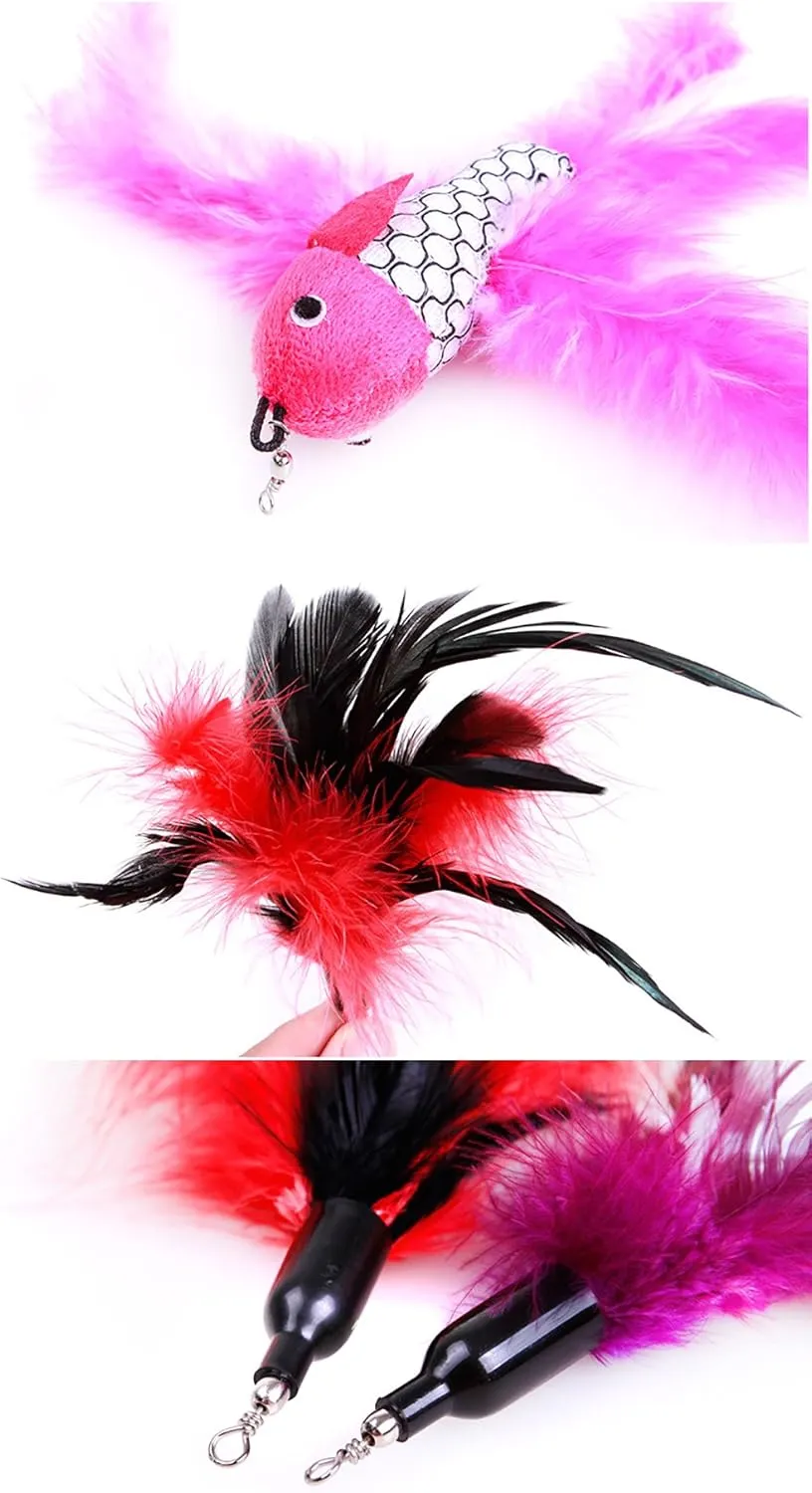 2 Pcs Feather Teaser Cat Toy, Interactive Feather Wand Cat Toy Flying Feather Cat Catcher with Bell, Exerciser Playing Toy for Kitten or cat CT15-12 Green Feather