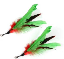 2 Pcs Feather Teaser Cat Toy, Interactive Feather Wand Cat Toy Flying Feather Cat Catcher with Bell, Exerciser Playing Toy for Kitten or cat CT15-12 Green Feather