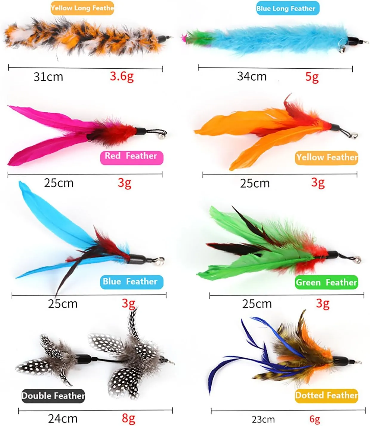2 Pcs Feather Teaser Cat Toy, Interactive Feather Wand Cat Toy Flying Feather Cat Catcher with Bell, Exerciser Playing Toy for Kitten or cat CT15-12 Green Feather