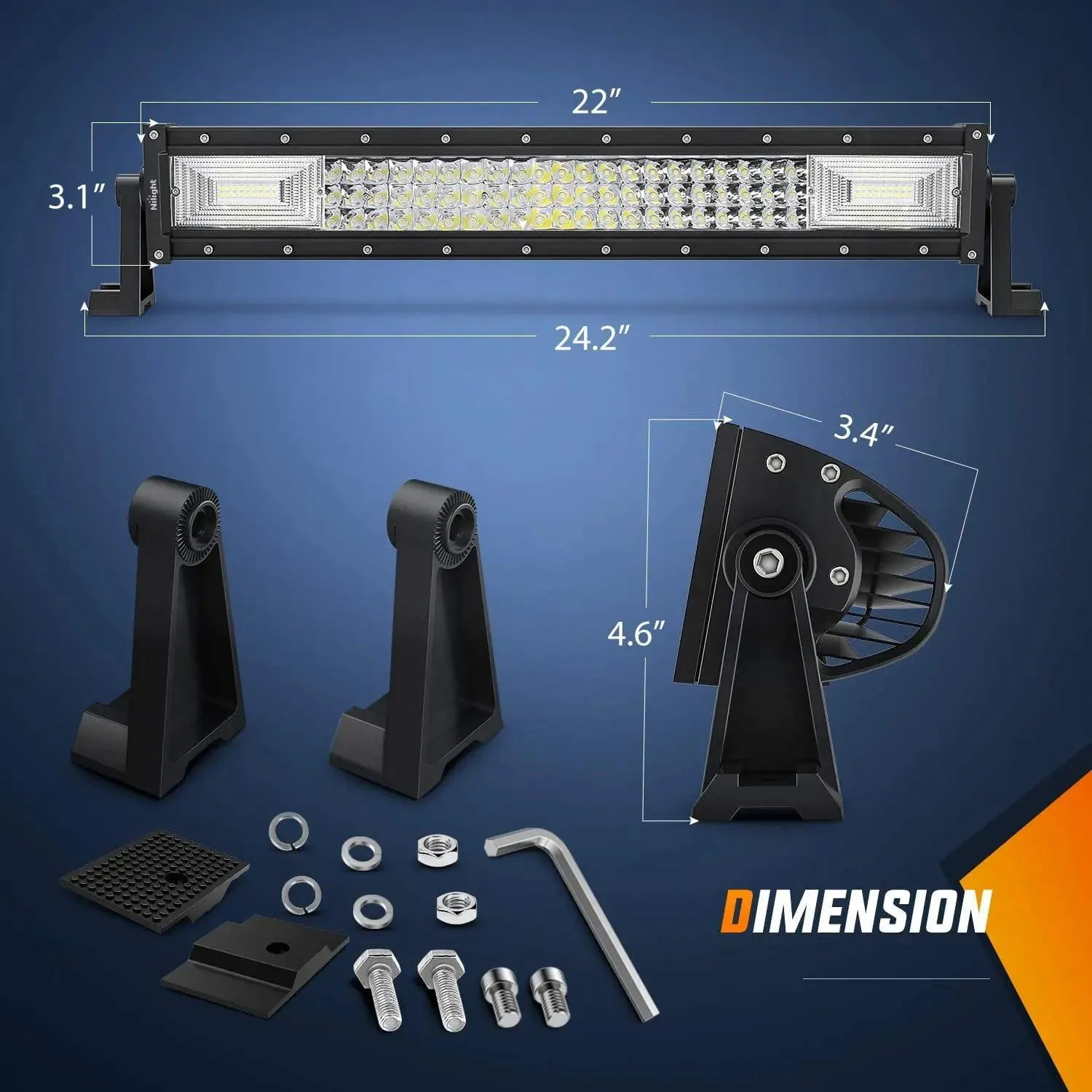 22 Inch 270W 27000LM Triple Row Spot Flood LED Light Bar