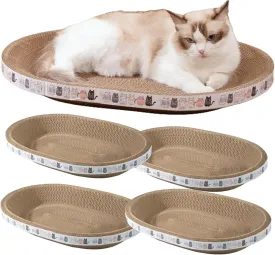 4 Pack Large Cat Scratcher Cardboard, Oval Cat Scratcher Bed Scratch Pad Board Lounge Couch Cats Bowl Shaped Scratching Post Nest for Cats Grinding Claw Furniture Protector