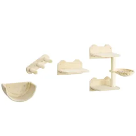 4-Piece Wall-mounted Cat Climbing Shelves Set, Beige
