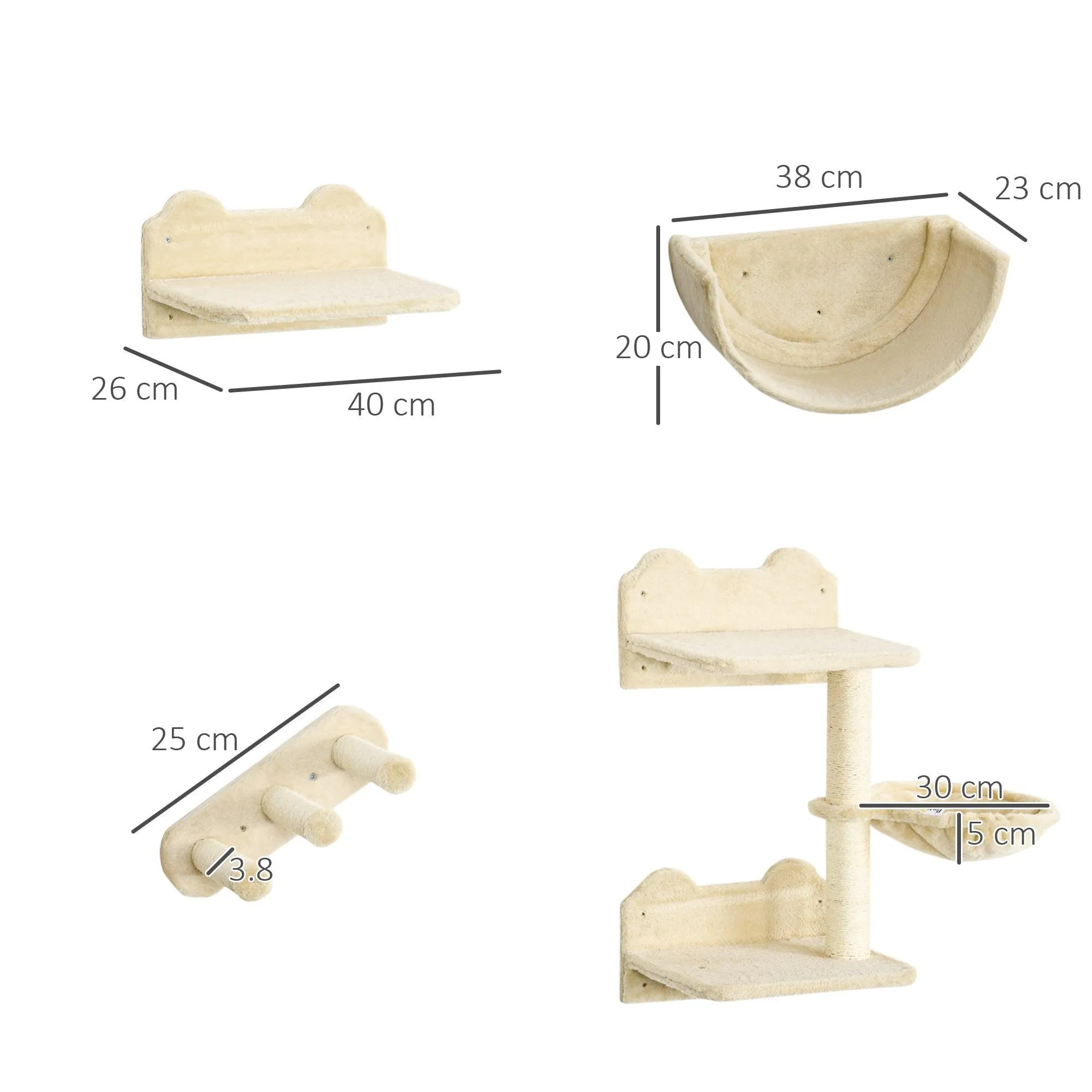 4-Piece Wall-mounted Cat Climbing Shelves Set, Beige