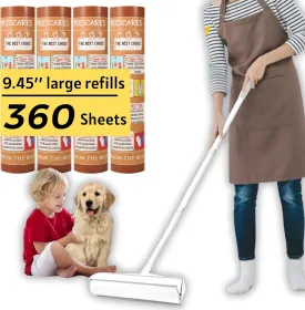 45 Inch Long Handle Lint Roller Extra Sticky for Carpet, 9.45'' Large Surface Pet Hair Remover for Couch, Sticky Roller for Floor Pick Up Larger Pieces, by Frescares, 1 Roller Stick 4 Roller Refills
