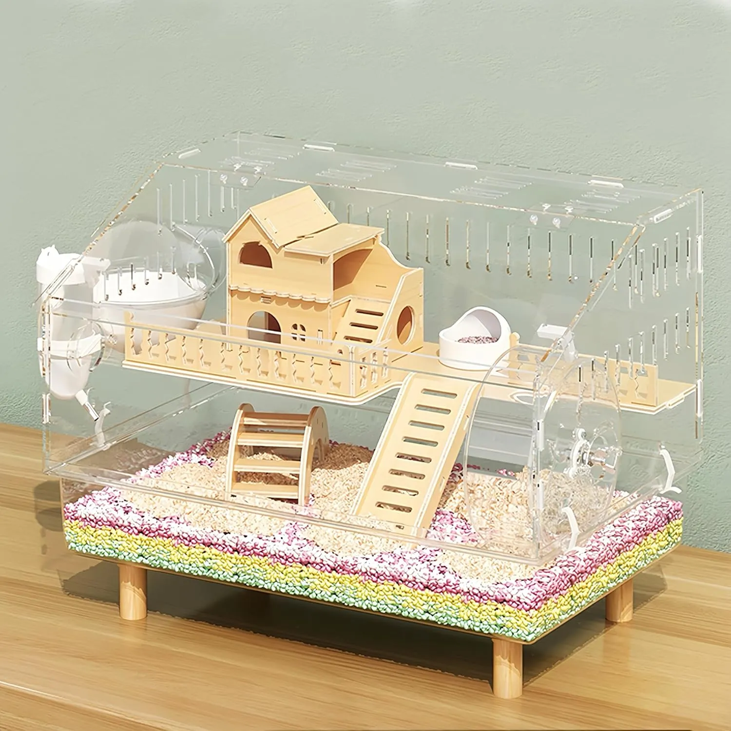 8 in 1 Acrylic Hamster Cage with All Accessories,2-Layer Hamster House with Full Transparent Viewing,Top Open Mouse Cage for Pet Mice,Hamster Habitat for Dwarf Hamster,Gerbils;18.5"x11.8"x14.6"