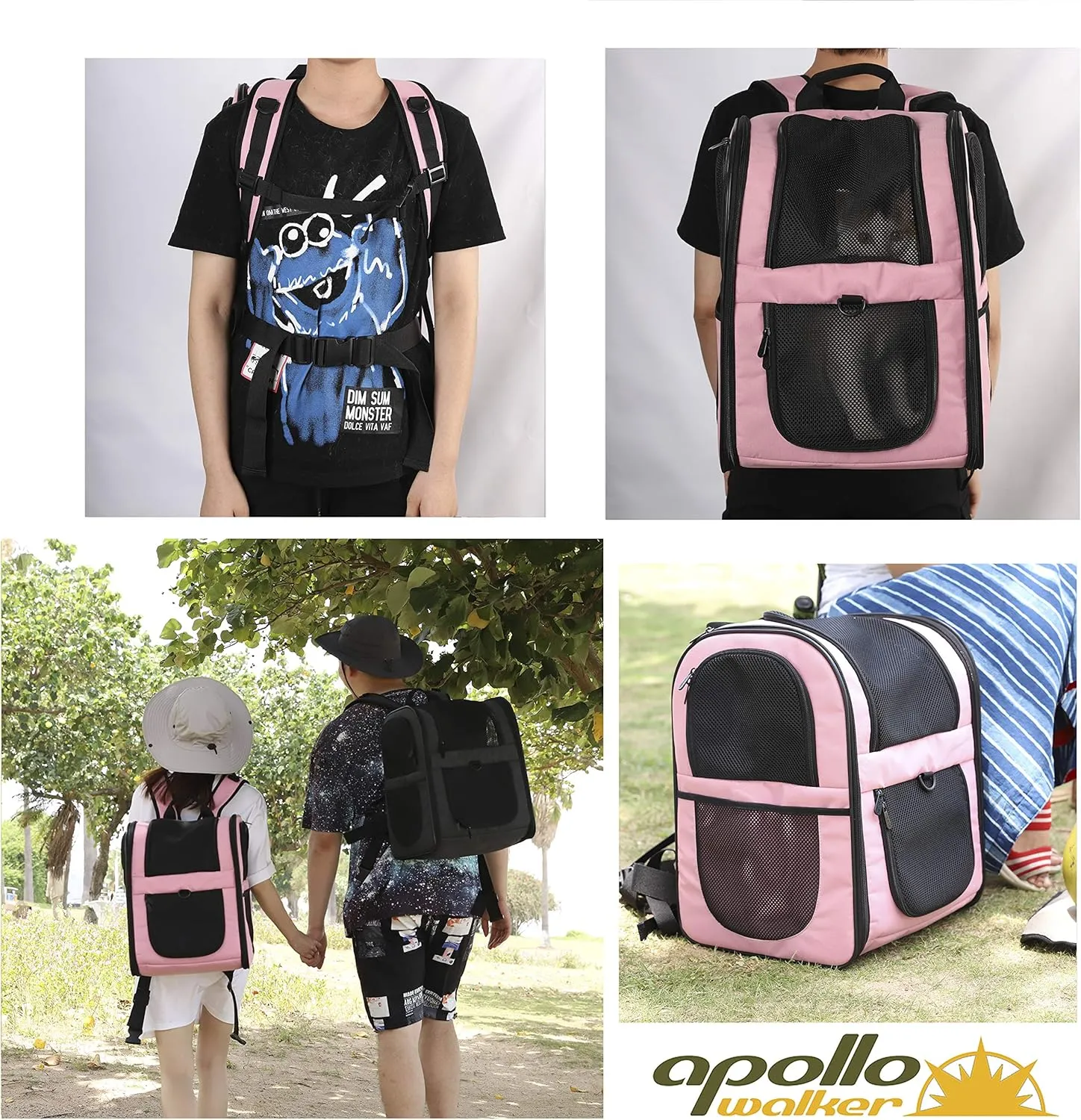 Apollo Walker Pet Carrier Backpack for Large/Small Cats and Dogs, Puppies, Safety Features and Cushion Back Support for Travel, Hiking, Outdoor Use (Pink)