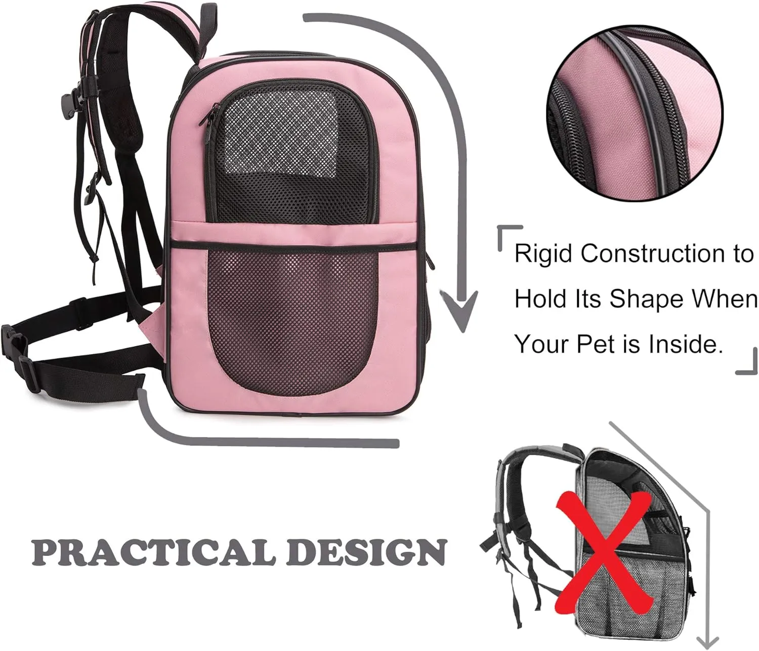 Apollo Walker Pet Carrier Backpack for Large/Small Cats and Dogs, Puppies, Safety Features and Cushion Back Support for Travel, Hiking, Outdoor Use (Pink)