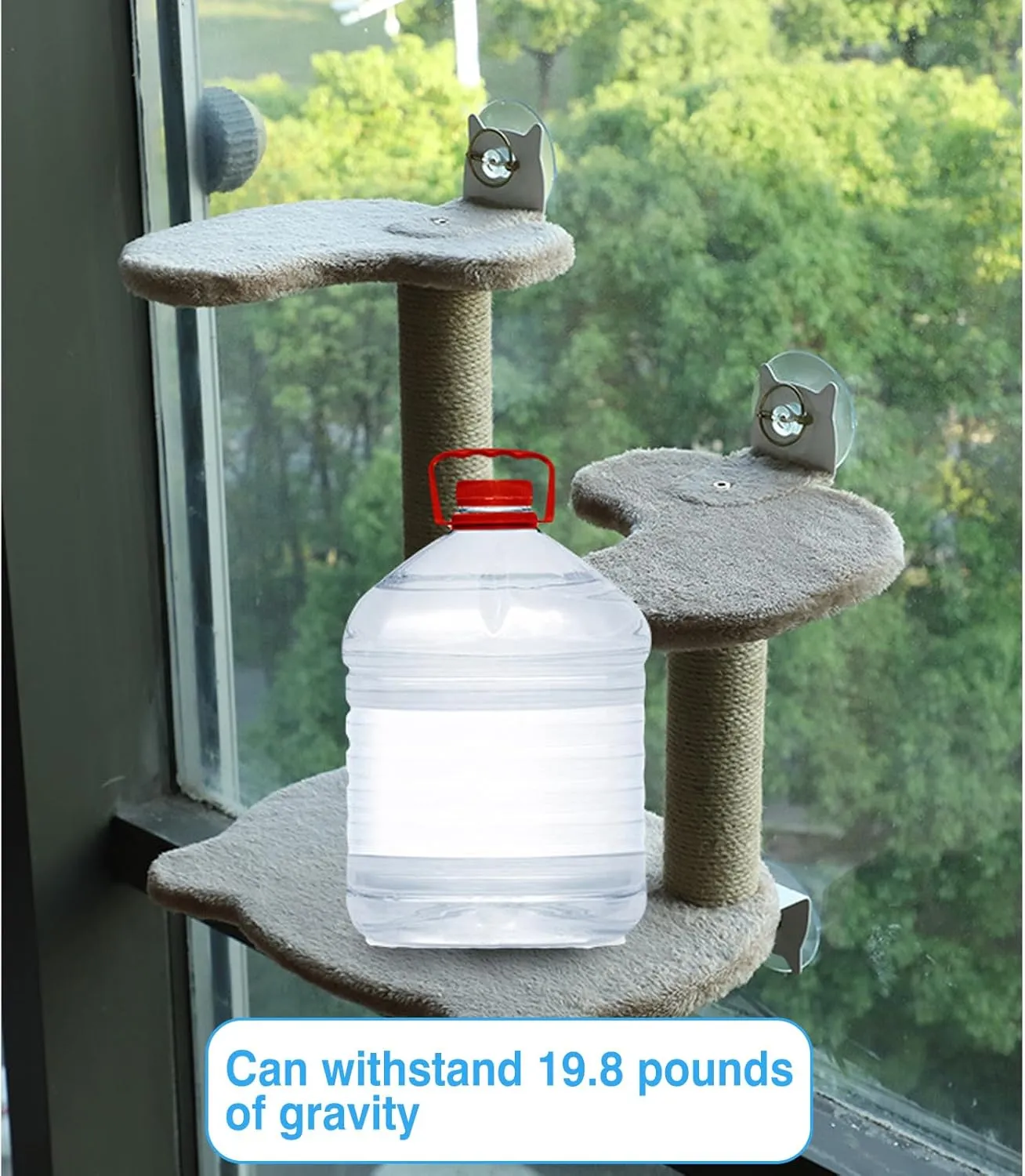 Artcare Cat Window Perch with Climbing Steps Cats Perches Hammock with Climbing Steps Post Window Mounted 4 Suction Cups (Gray, L)