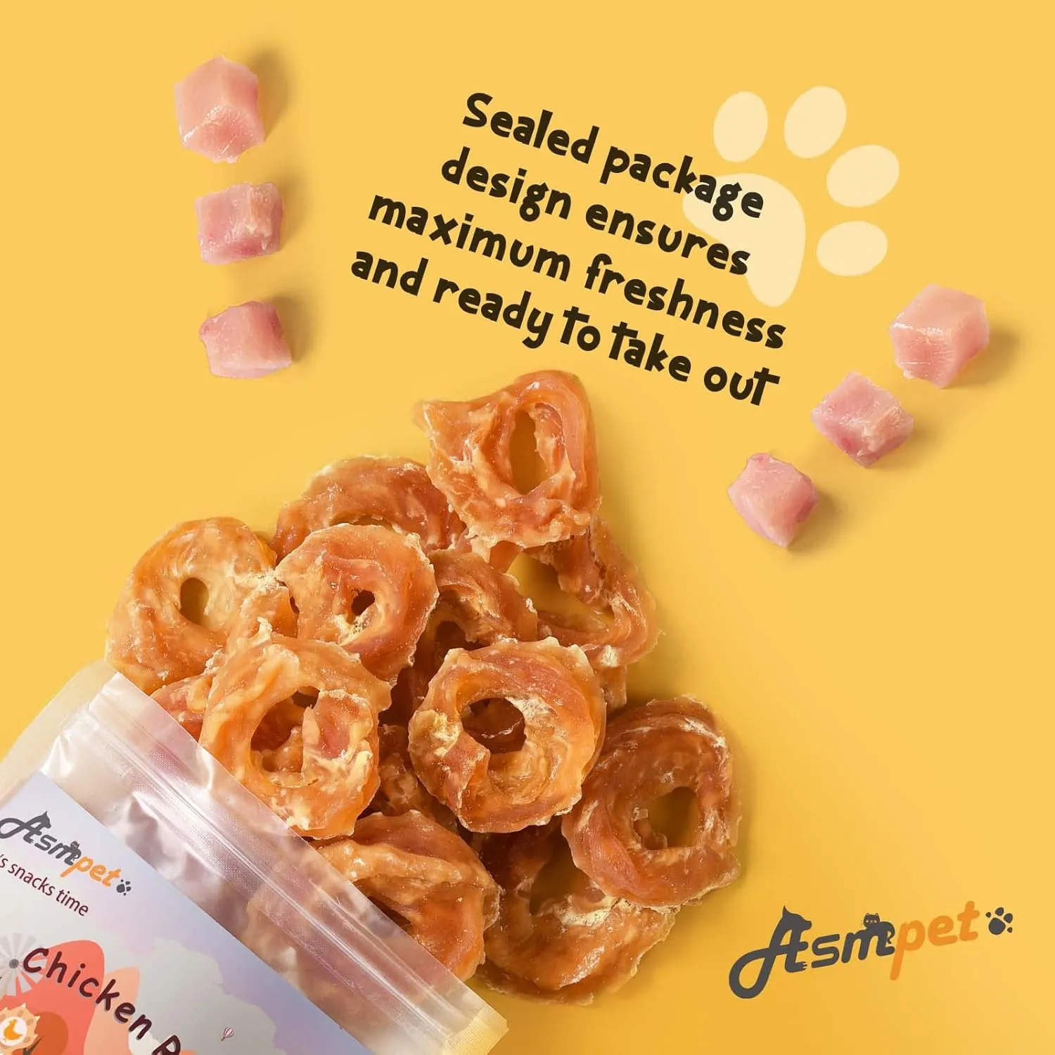 ASMPET Chicken Jerky Dog Treats, Chicken Rings Small Training Chewy Snacks, High Protein All Natural Limited Ingredient Soft Chewy Treats for Small Medium Large Dogs 10.6oz