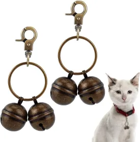 BENECREAT 2 Sets Brass Bells for Pet Collars, 3 Inch Dog Collar Charms with Lobster Clasp for Pet Tracking, Training, Decorating (Antique Bronze)