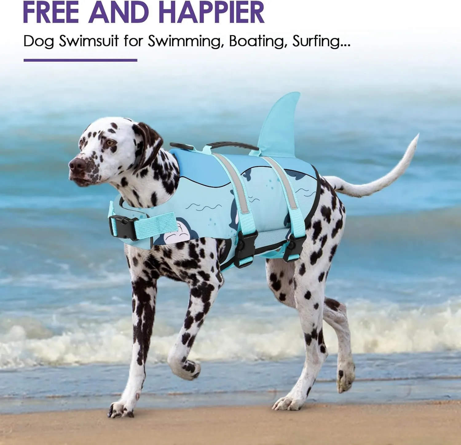 Bess Bridal Dog Life Jacket - Shark Life Vest for Swimming Boating - Reflective Lifejacket Swimsuit for Small Medium Large Dogs - High Buoyancy Lifesaver Preserver with Rescue Handle, Green Dolphin M