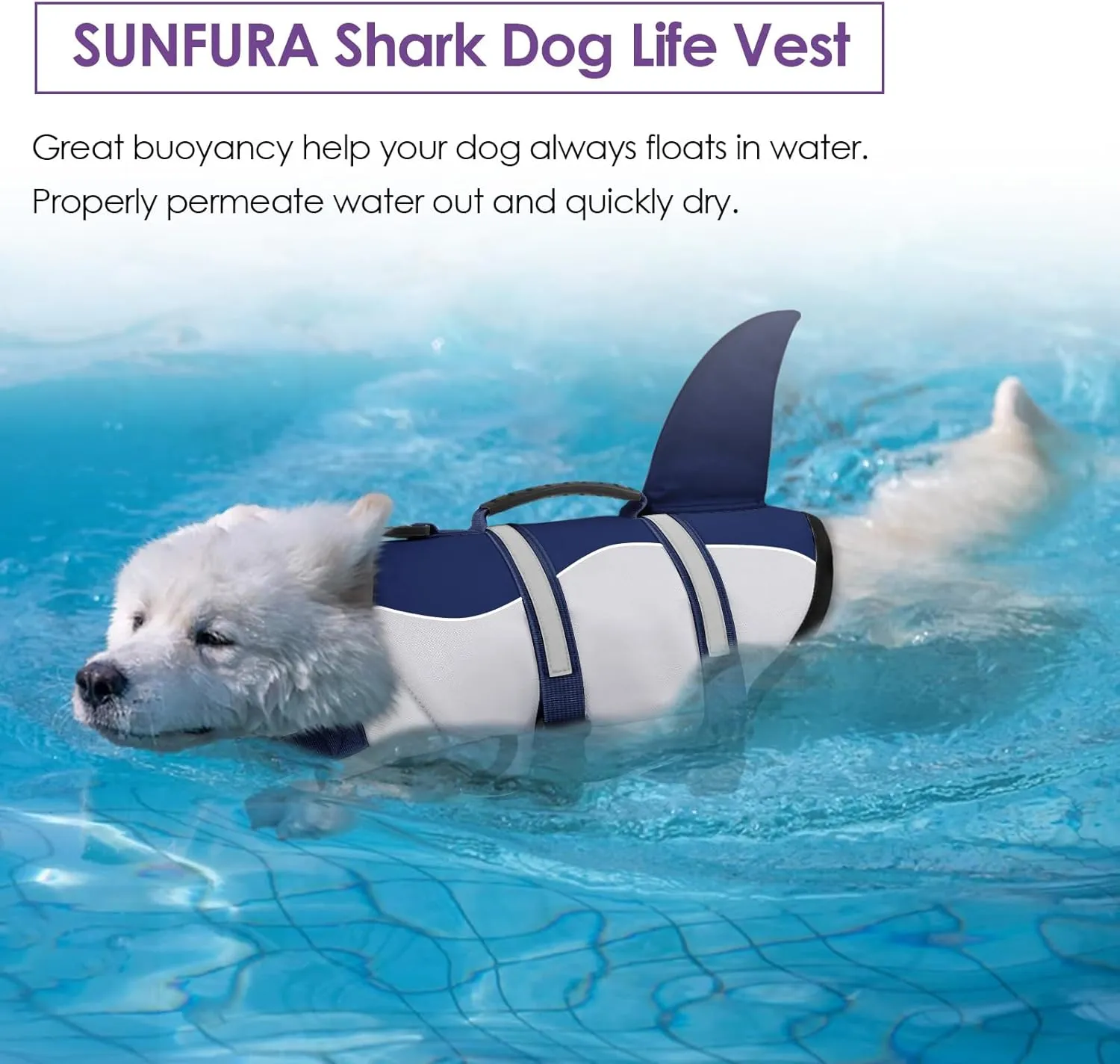 Bess Bridal Dog Life Jacket - Shark Life Vest for Swimming Boating - Reflective Lifejacket Swimsuit for Small Medium Large Dogs - High Buoyancy Lifesaver Preserver with Rescue Handle, Navy Blue M