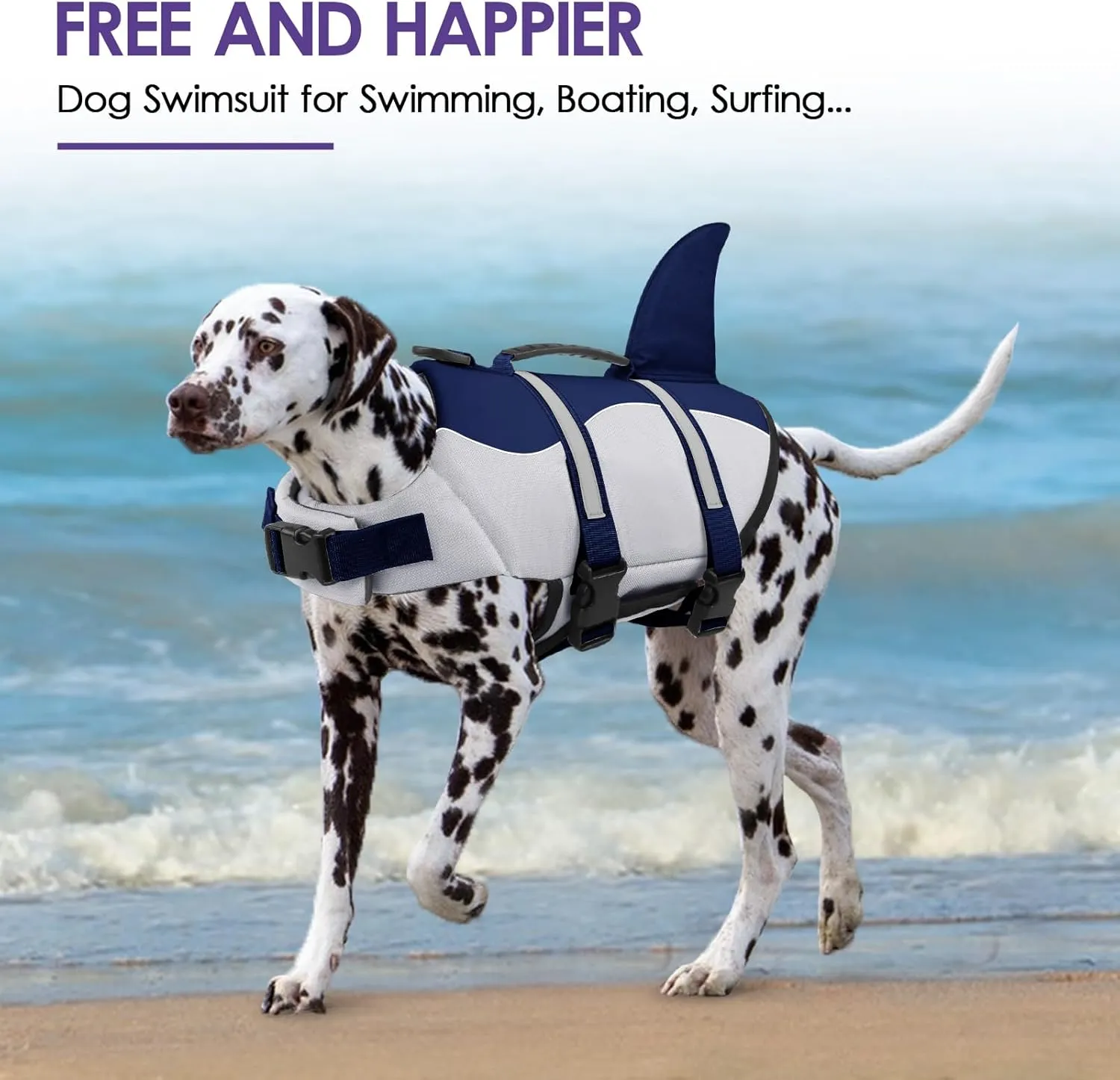Bess Bridal Dog Life Jacket - Shark Life Vest for Swimming Boating - Reflective Lifejacket Swimsuit for Small Medium Large Dogs - High Buoyancy Lifesaver Preserver with Rescue Handle, Navy Blue M