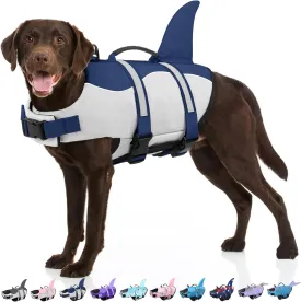 Bess Bridal Dog Life Jacket - Shark Life Vest for Swimming Boating - Reflective Lifejacket Swimsuit for Small Medium Large Dogs - High Buoyancy Lifesaver Preserver with Rescue Handle, Navy Blue M