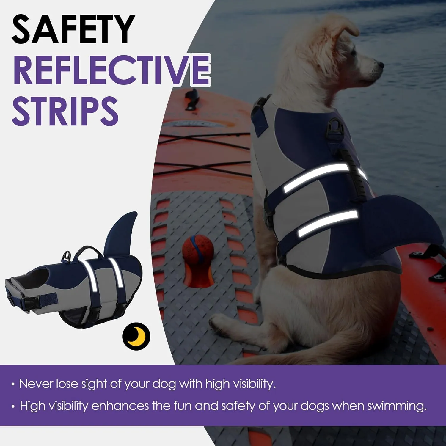 Bess Bridal Dog Life Jacket - Shark Life Vest for Swimming Boating - Reflective Lifejacket Swimsuit for Small Medium Large Dogs - High Buoyancy Lifesaver Preserver with Rescue Handle, Navy Blue M