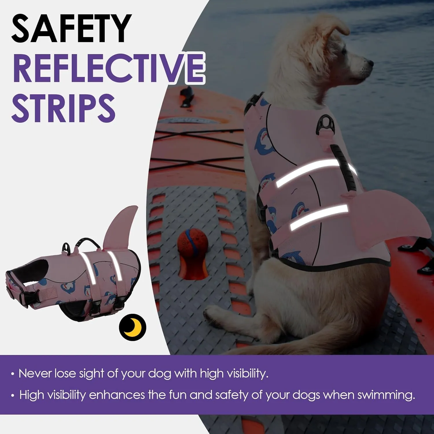Bess Bridal Dog Life Jacket - Shark Life Vest for Swimming Boating - Reflective Lifejacket Swimsuit for Small Medium Large Dogs - High Buoyancy Lifesaver Preserver with Rescue Handle, Pink Dolphin M