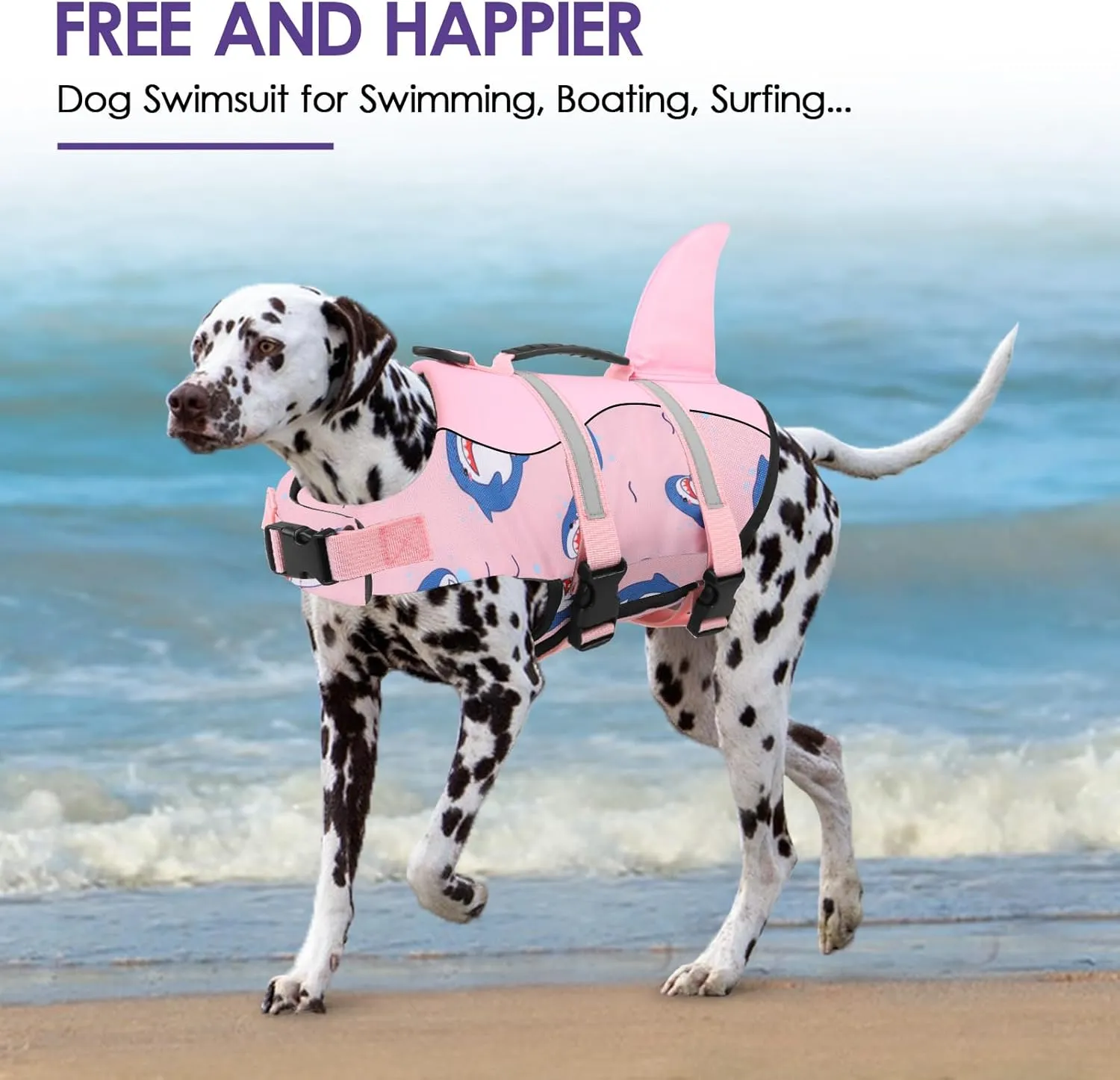 Bess Bridal Dog Life Jacket - Shark Life Vest for Swimming Boating - Reflective Lifejacket Swimsuit for Small Medium Large Dogs - High Buoyancy Lifesaver Preserver with Rescue Handle, Pink Dolphin M