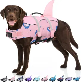 Bess Bridal Dog Life Jacket - Shark Life Vest for Swimming Boating - Reflective Lifejacket Swimsuit for Small Medium Large Dogs - High Buoyancy Lifesaver Preserver with Rescue Handle, Pink Dolphin M
