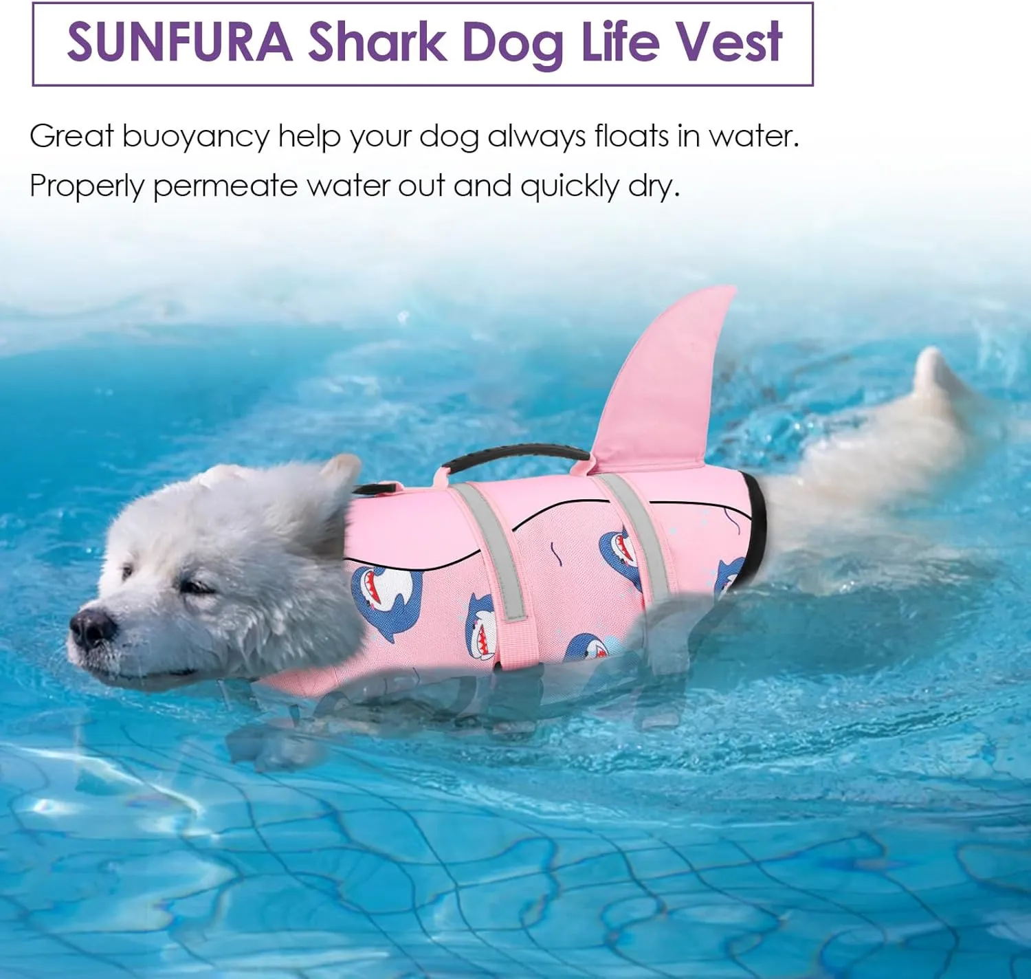 Bess Bridal Dog Life Jacket - Shark Life Vest for Swimming Boating - Reflective Lifejacket Swimsuit for Small Medium Large Dogs - High Buoyancy Lifesaver Preserver with Rescue Handle, Pink Dolphin M