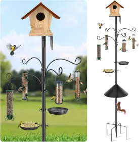 Bird Feeder Pole Squirrel Proof, 92 Inch Heavy Duty Feeding Station Tall Birds Feeders Stand House Pole with Baffle for Outdoors,1 Pack
