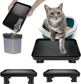 Black Litter Box Ramp with 4 Detachable Adjustable Height Stand, Litter Box Step for Small & Elderly Cats, Filter Cat Litter & Washable & Elevated Cat Ramp (14"x10"x3.74")