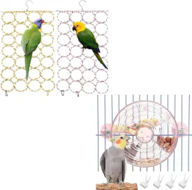 BNOSDM 2 Packs Bird Hemp Rope Net Swing Climbing Rope Net for Parrot Ladder and Bird Foraging Toy Creative Feeder Systems with Seed Food Rotating Wheel for Small and Medium Cockatiel Parakeet Conure