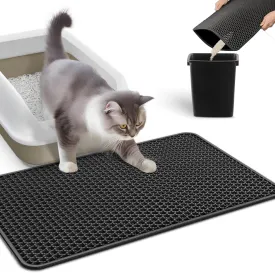 Cat Litter Mat Large - Litter Trapping Mat, Easy to Clean Litter Box Mat, Waterproof,Thicker and More StableUrine-Proof, Non-Slip Kitty Litter Mats for Floor, Midnight-Black