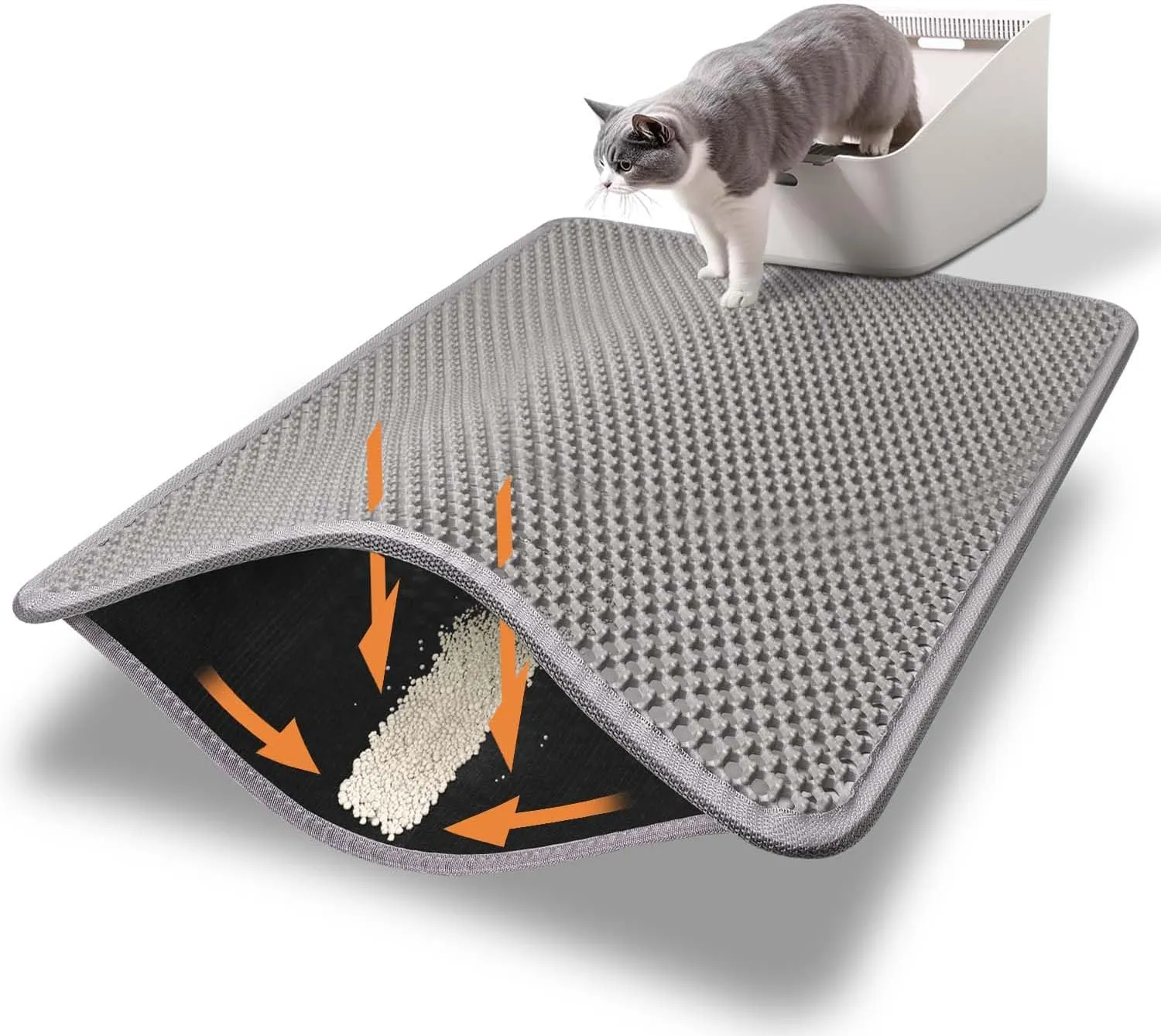 Cat Litter Mat New Size 23.6"x14.6" for Small Spaces, Upgrade Super Waterproof Back Layer Litter Box Mat, Non Slip, Durable, Soft on Paws Kitty Trapping Matt, Gray