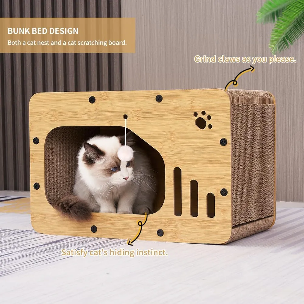Cat Scratcher House, Cat Scratcher Board Cat Cave with Hanging Ball ToyLarge Space Cardboard Cat Bed CondoSuitable for Cats to Rest&Scratching Cat Scratch Pad, MZBW01