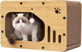 Cat Scratcher House, Cat Scratcher Board Cat Cave with Hanging Ball ToyLarge Space Cardboard Cat Bed CondoSuitable for Cats to Rest&Scratching Cat Scratch Pad, MZBW01
