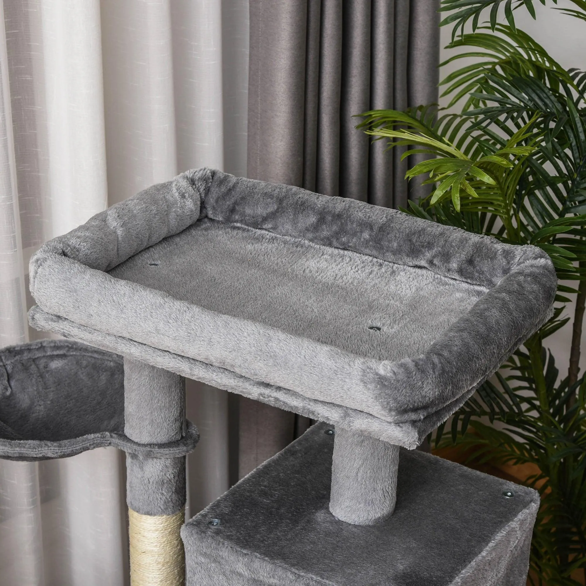 Cat Tower with Hammock and Hanging Ball Toy, 111cm - Grey