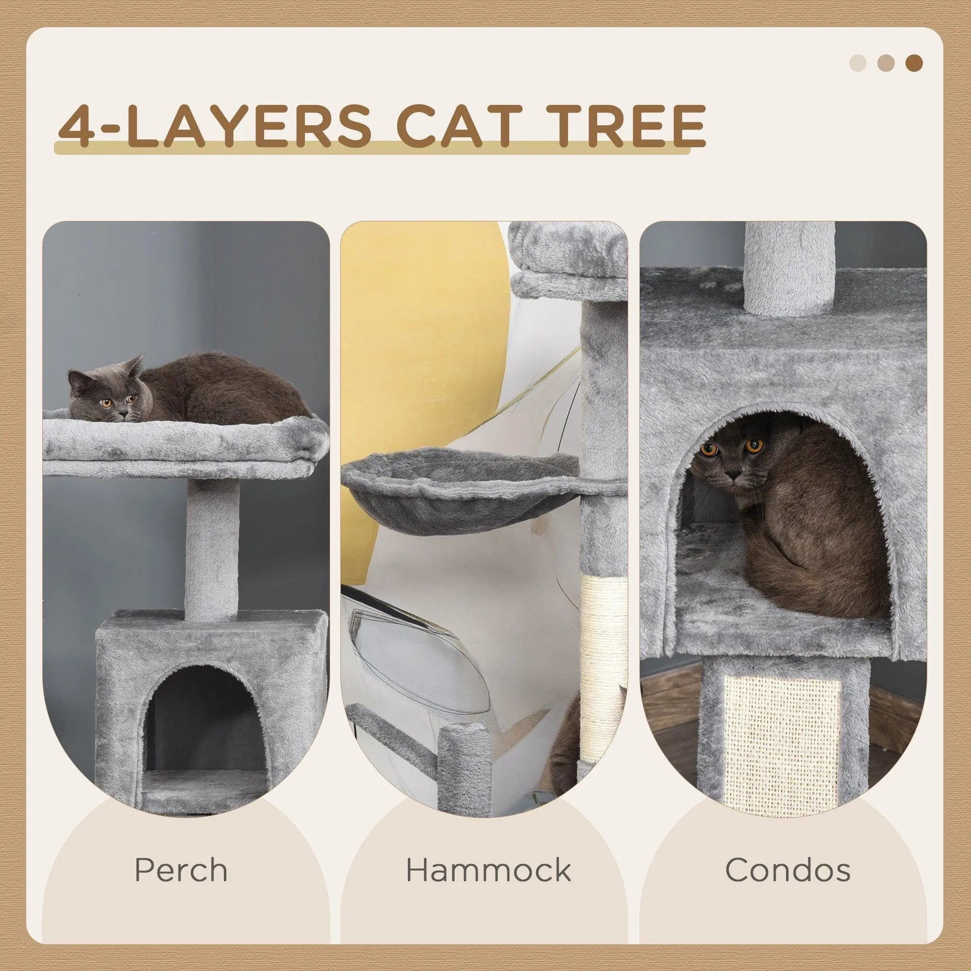 Cat Tower with Hammock and Hanging Ball Toy, 111cm - Grey