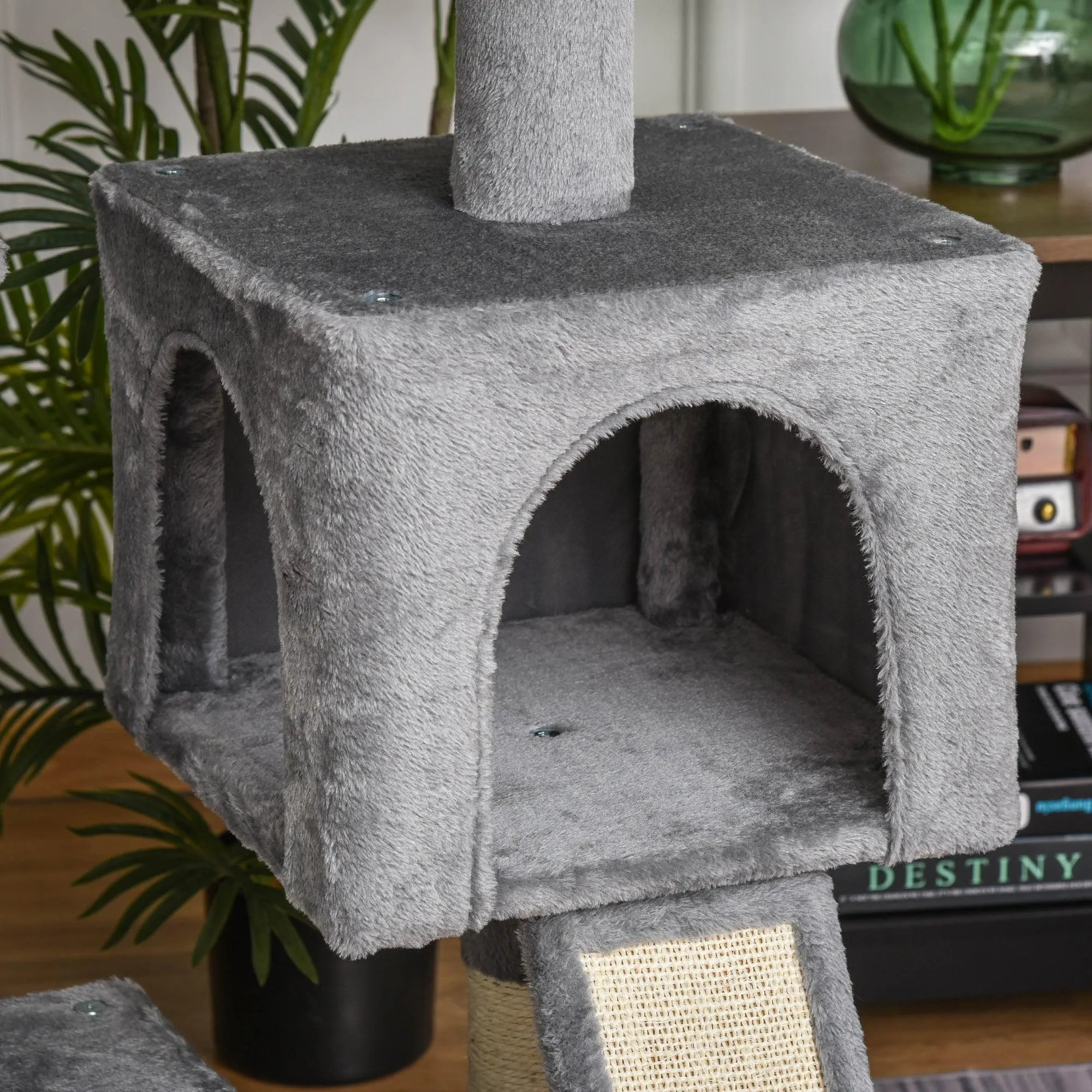 Cat Tower with Hammock and Hanging Ball Toy, 111cm - Grey