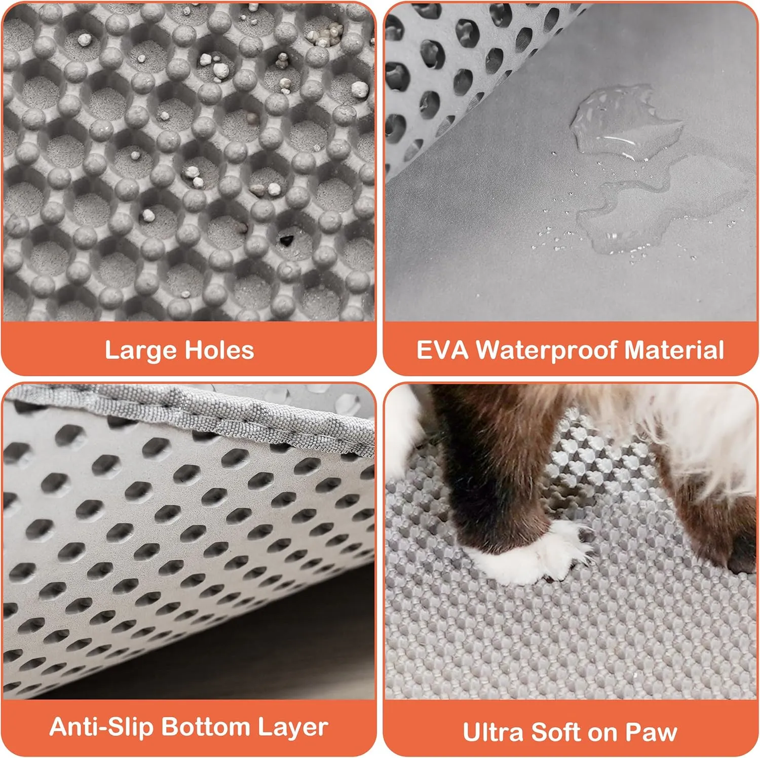Citylife Cat Litter Mat for Litter Box, 30"21" Double Layer Trapping Mat, Non-Slip Water Proof Kitty Liiter Pad, Grey