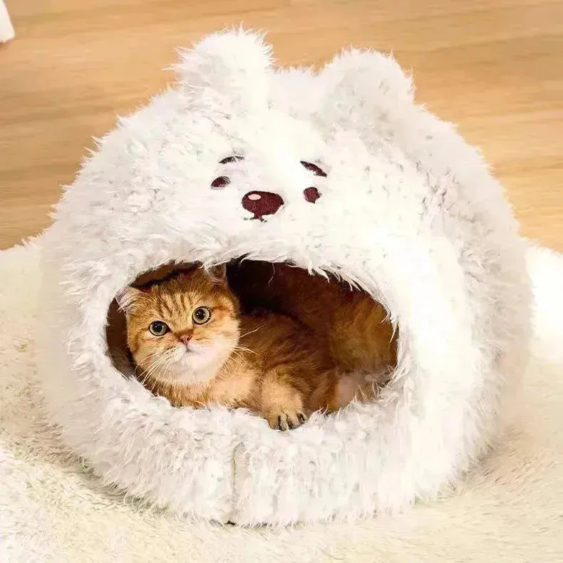 Closed Warm Plush Pet Cat Nest