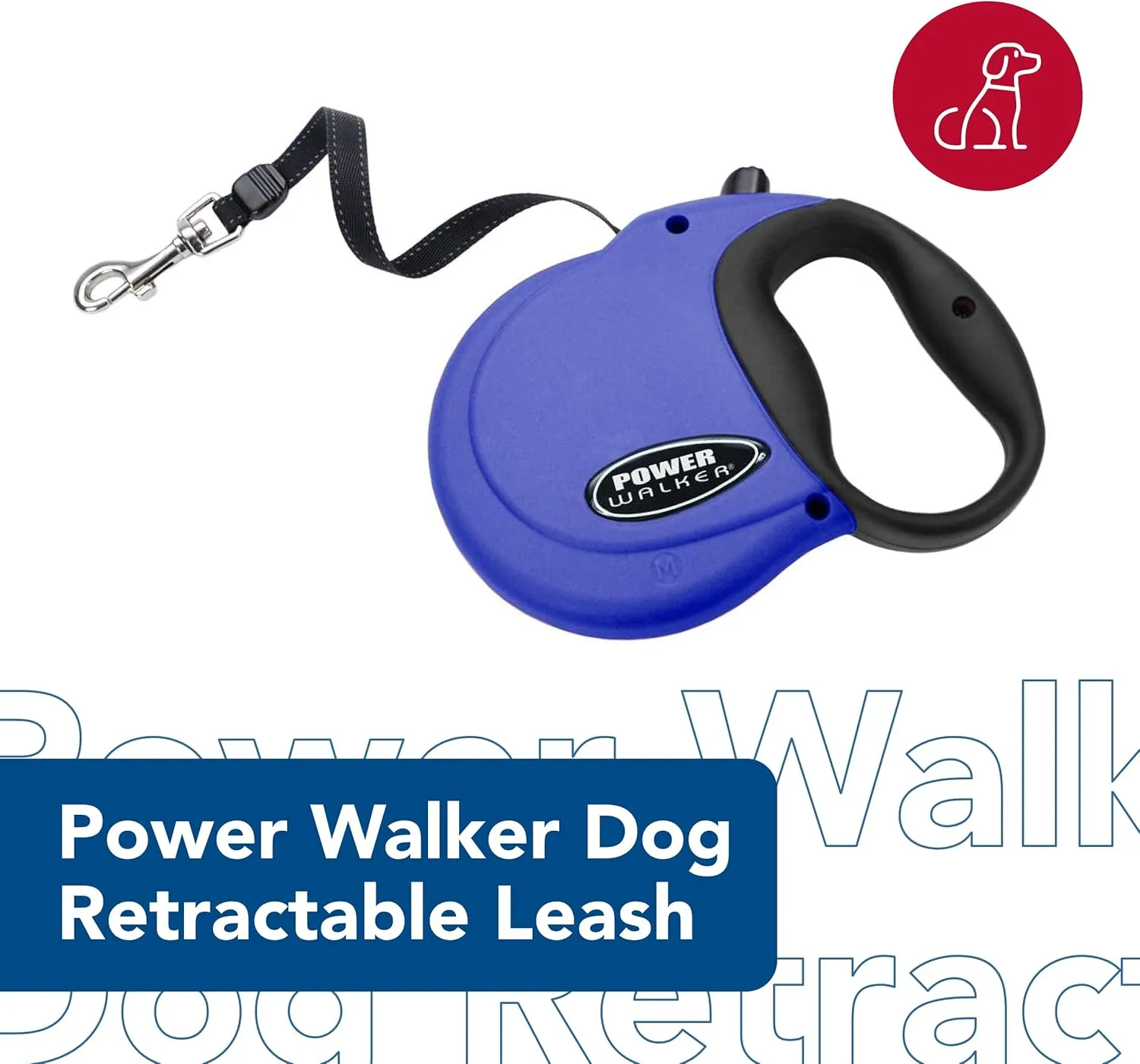 Coastal Pet Power Walker Dog Retractable Leash - Reflective Dog Leash - Stop-and-Release Control Button - Comfort Grip Handle - Red - Small