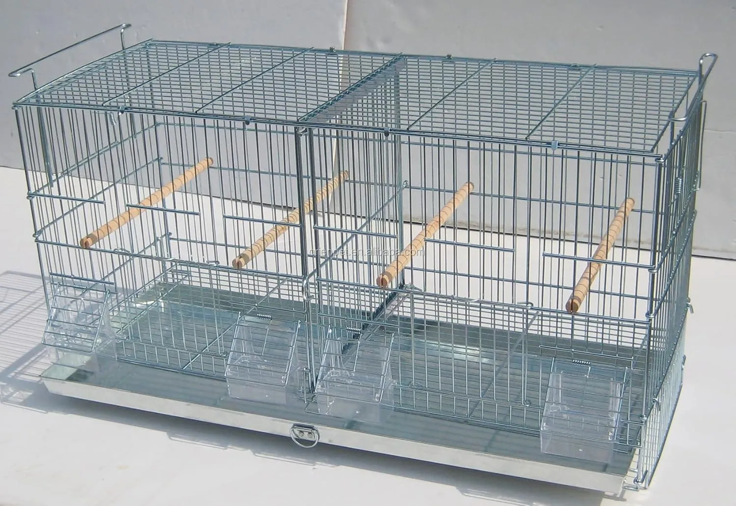 Combo: Large NO Rust Galvanized Stack and Lock Double Breeder Cage Bird Breeding Cage with Removable Center Divider Side Nest Box Doors Removabel Rolling Stand