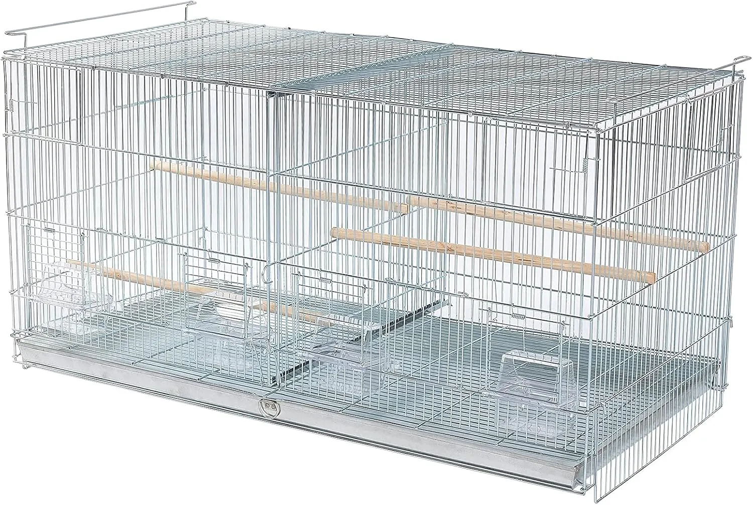Combo: Large NO Rust Galvanized Stack and Lock Double Breeder Cage Bird Breeding Cage with Removable Center Divider Side Nest Box Doors Removabel Rolling Stand