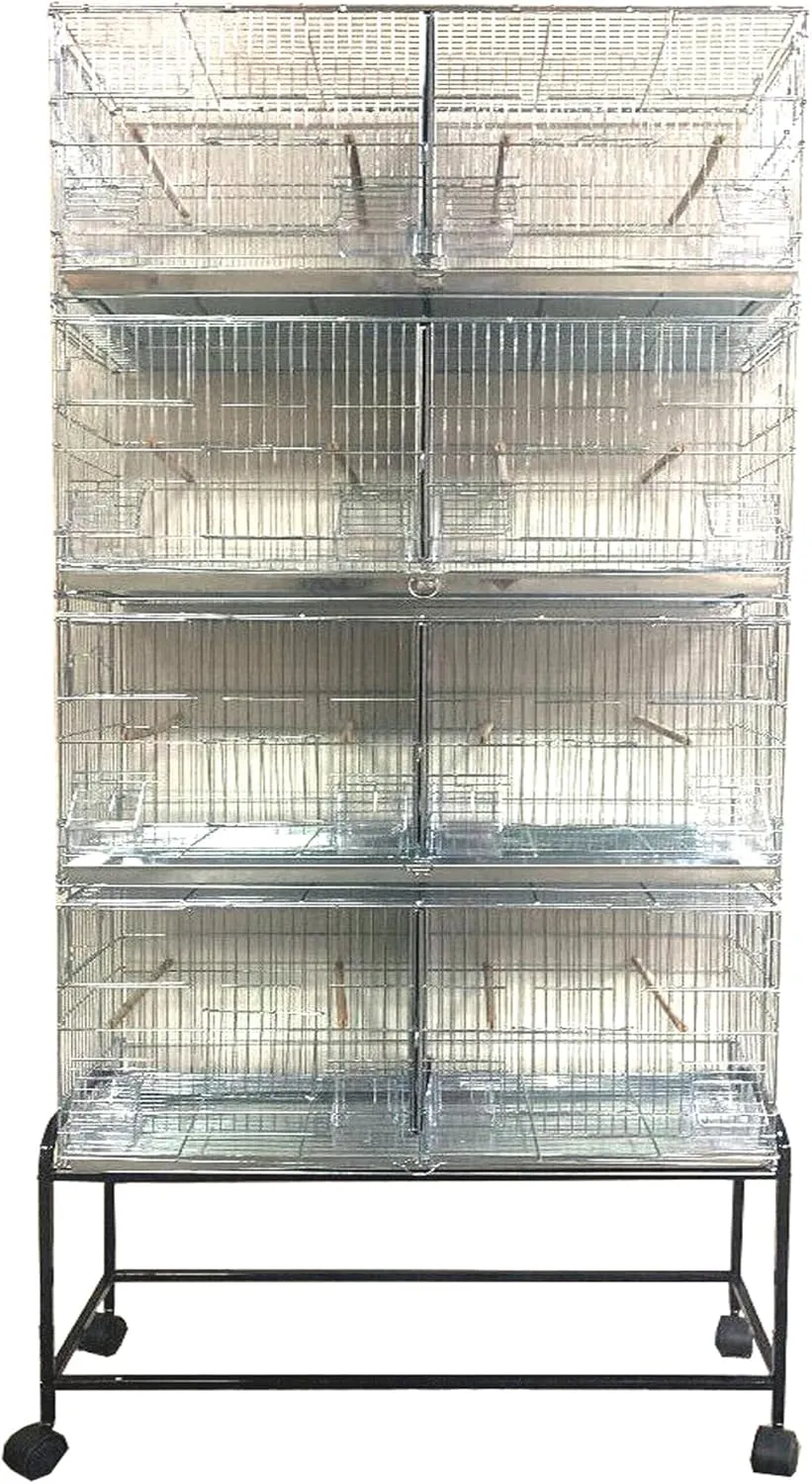 Combo: Large NO Rust Galvanized Stack and Lock Double Breeder Cage Bird Breeding Cage with Removable Center Divider Side Nest Box Doors Removabel Rolling Stand