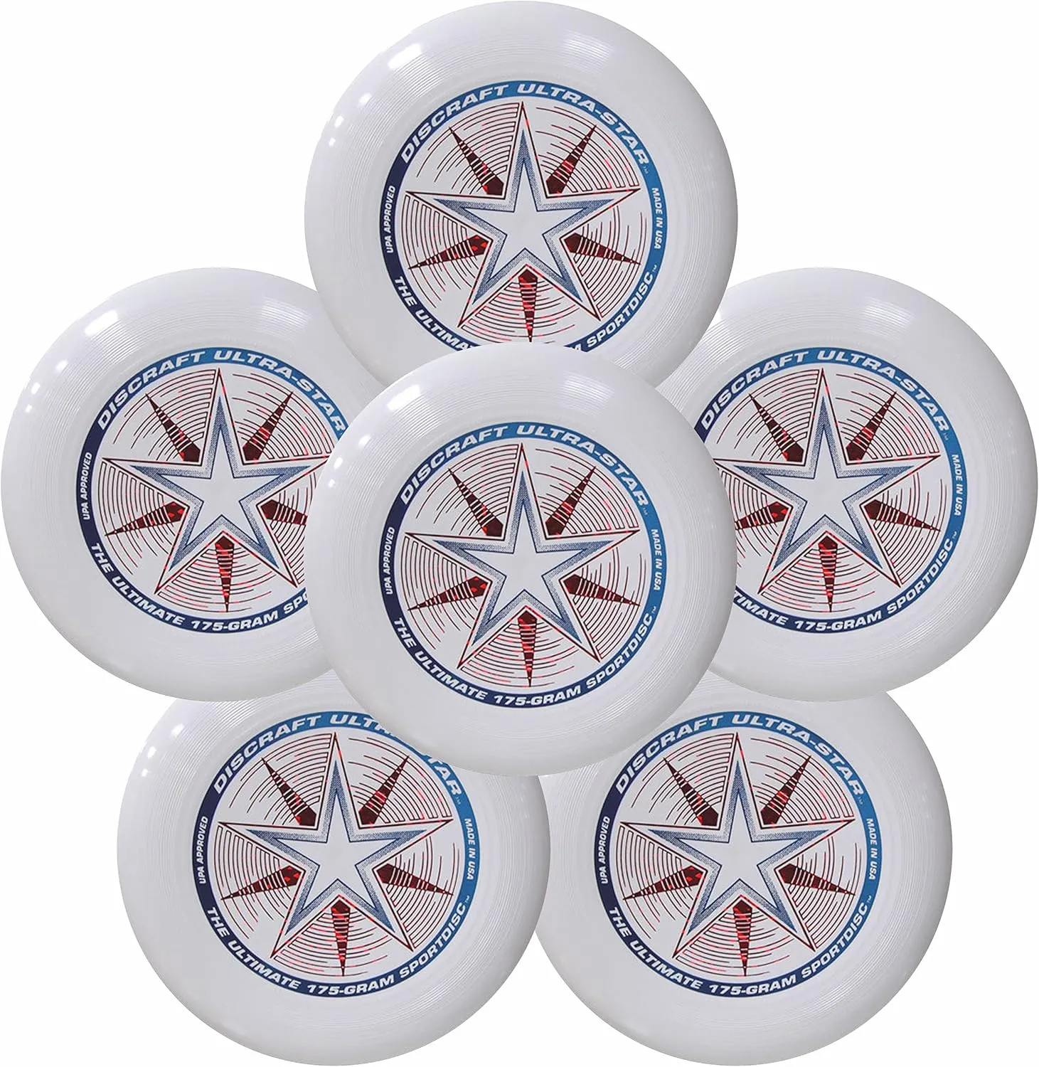 Discraft Ultra-Star 175g Ultimate Frisbee Sport Disc (6 Pack) White