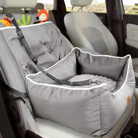 Dog Car Seat, Suitable for Front and Back Seats, Waterproof Travel Car Bed for Small &Medium Pets, Premium Pet Booster Seat with Pockets and Dog Seat Belt, Senior Grey