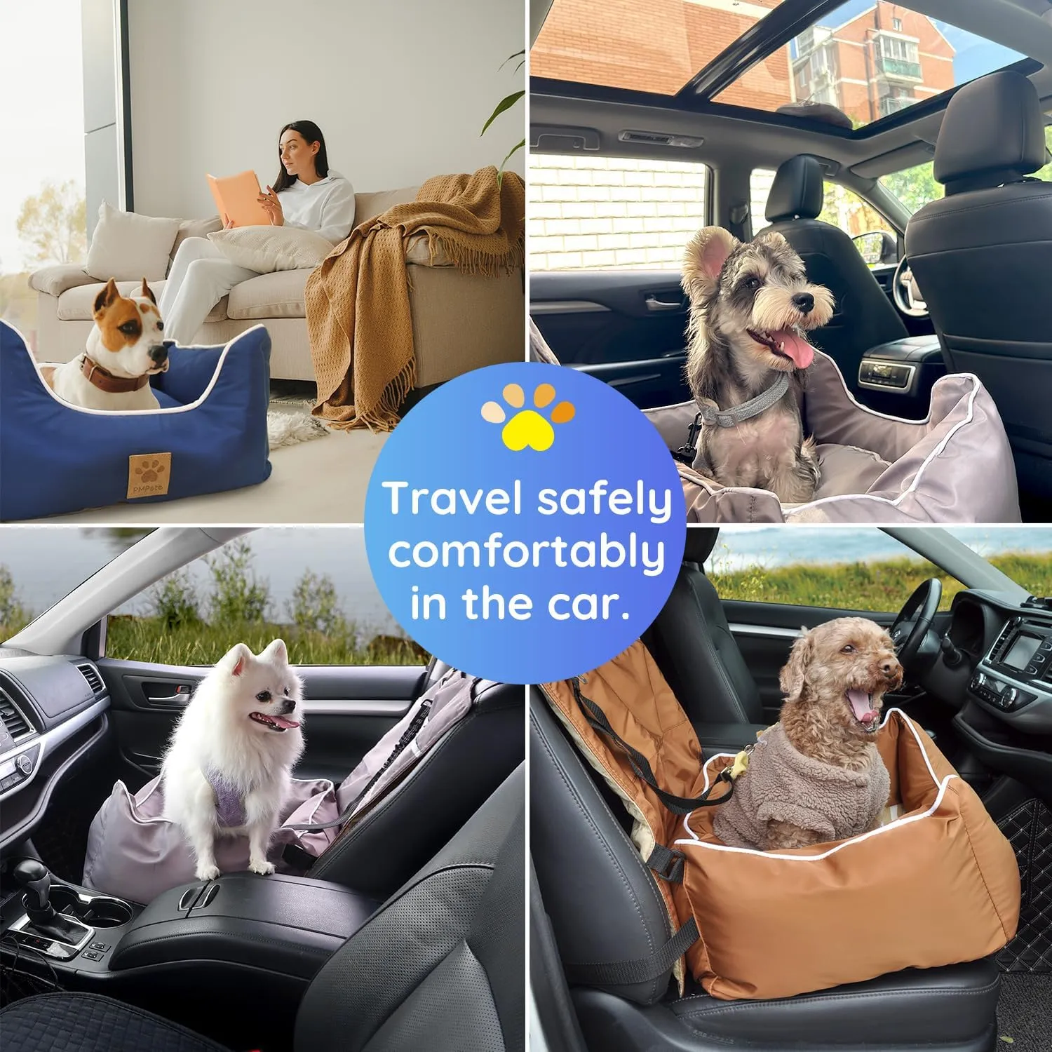Dog Car Seat, Suitable for Front and Back Seats, Waterproof Travel Car Bed for Small &Medium Pets, Premium Pet Booster Seat with Pockets and Dog Seat Belt, Senior Grey