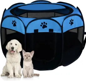 Dog Playpen, Puppy Pet Cat Playpen Indoor for Small Dogs Tent Crates Cage Indoor/Outdoor, Portable Pop Up Dog Kennel Playpen with for Dogs/Cats/Rabbits, Removable Zipper Top(Small Size, Blue)