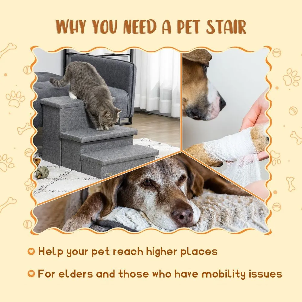 Dog Steps for High Beds - PawHut Light Grey Stairs