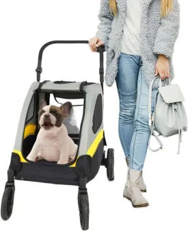 Dog Stroller for Small Dogs - Foldable Pet Jogger Wagon with 4 Wheels, Breathable Mesh Windows, Adjustable Handle - Portable Outdoor Travel Trolley for Puppies and Cats(Gray)