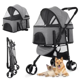 Dog Stroller Pet Strollers 3 Wheel Doggy Stroller for Small Medium Dogs Cats 3-in-1 Detachable Travel Carrier Pet Gear Stroller Wagons for Dogs Trolley for Cat Doggie Rabbit Puppy, Grey