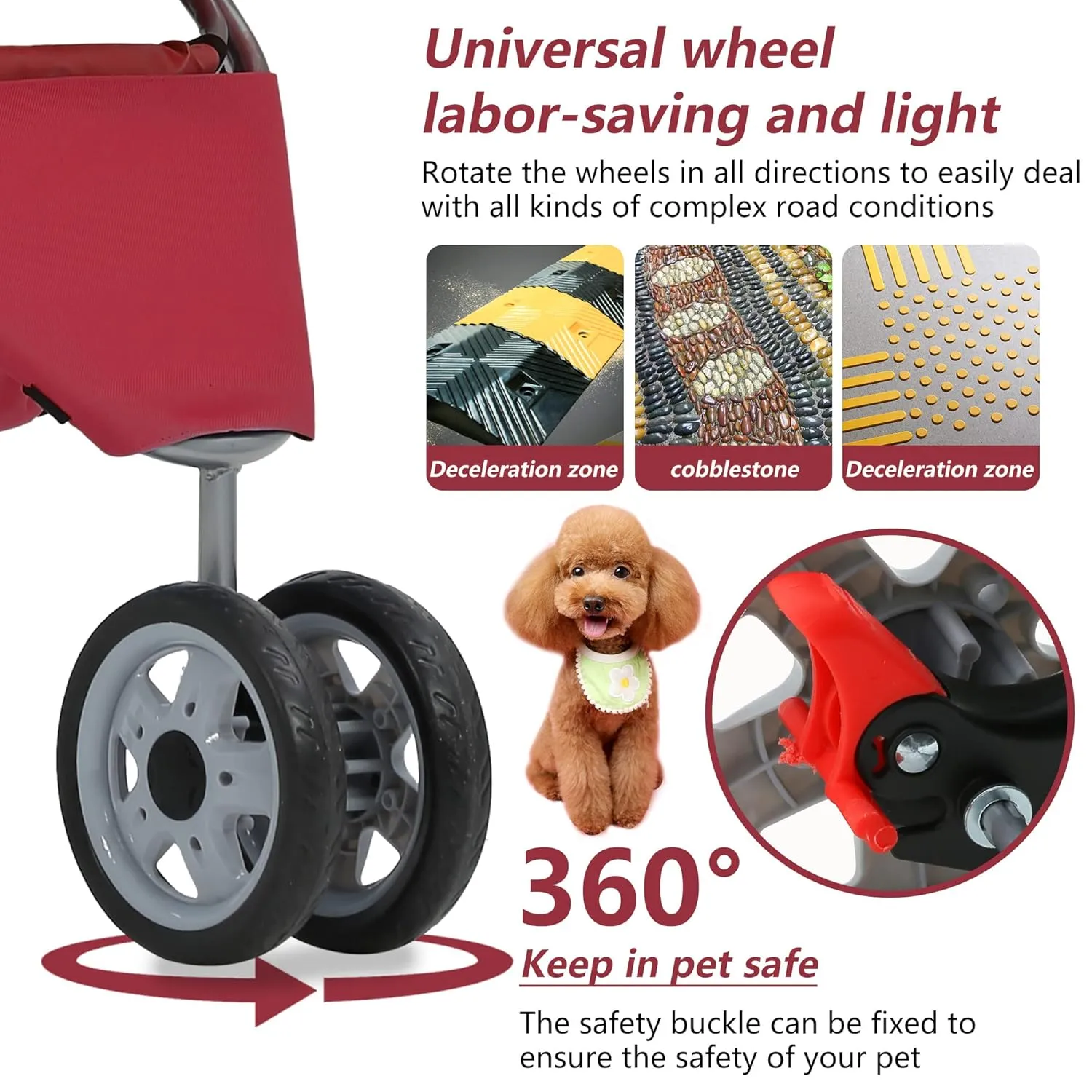 Dog Stroller,3 Wheels Travel Folding Pet Stroller for Small Medium Dog Cat Jogger Stroller with Storage Basket Removable Liner Red