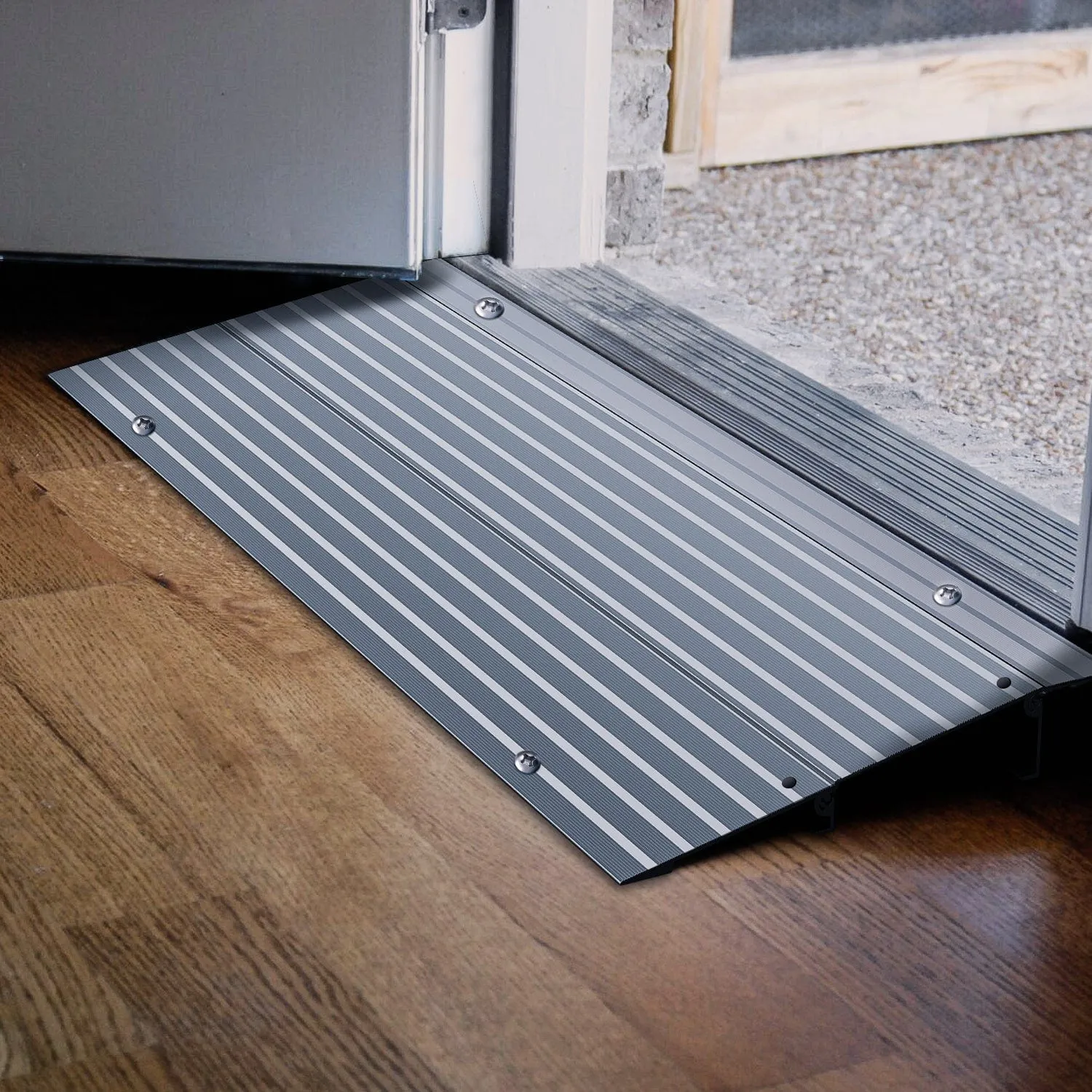 Door Threshold Ramp 2inch Rise Portable Aluminum Wheelchair Door Transition Entry Ramps for Doorways Home Steps