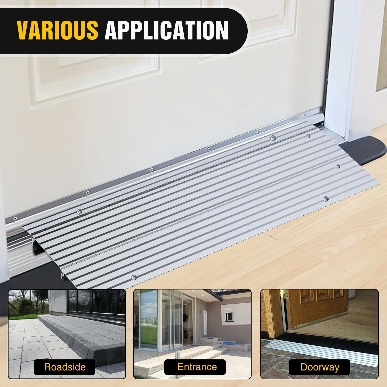 Door Threshold Ramp 2inch Rise Portable Aluminum Wheelchair Door Transition Entry Ramps for Doorways Home Steps