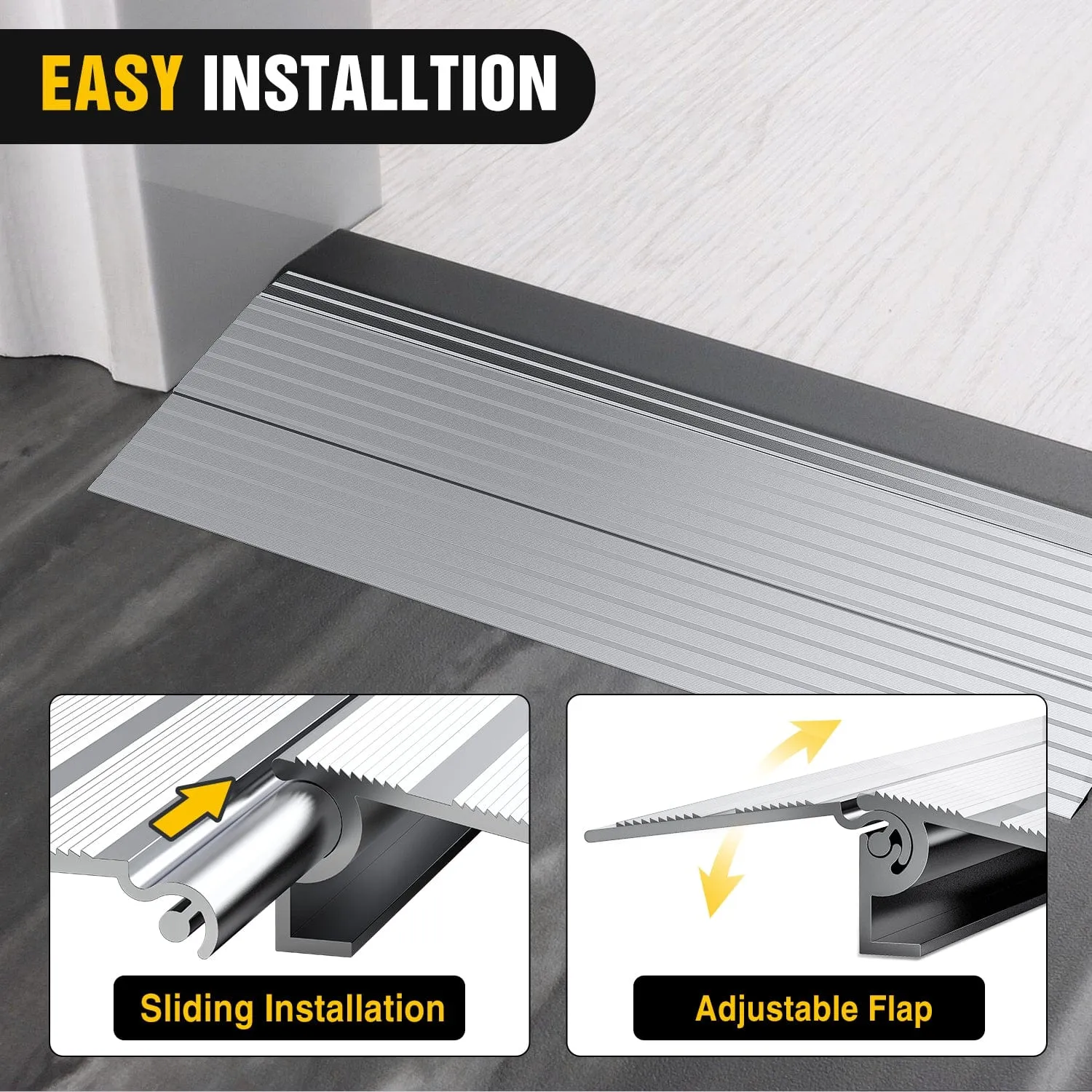 Door Threshold Ramp 2inch Rise Portable Aluminum Wheelchair Door Transition Entry Ramps for Doorways Home Steps